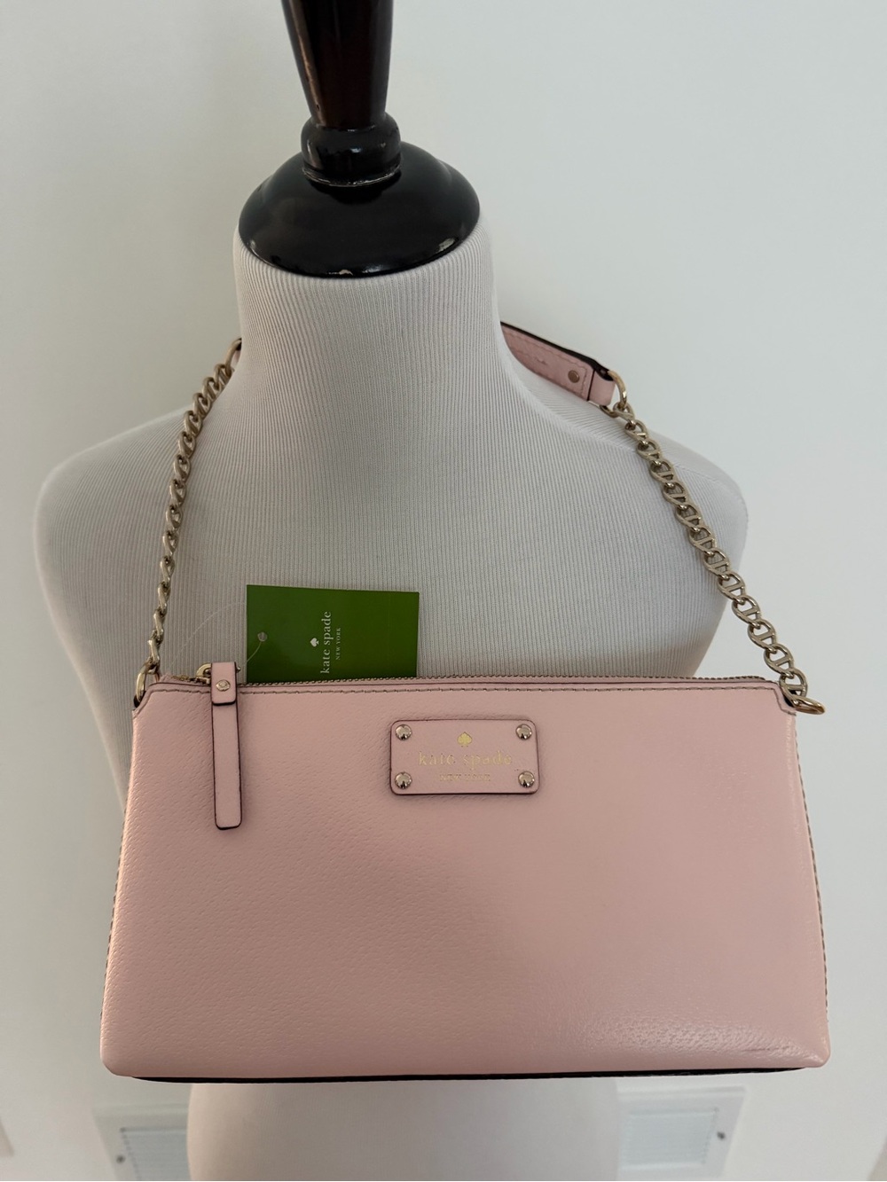 kate spade blush pink leather shoulder bag with gold chain strap
